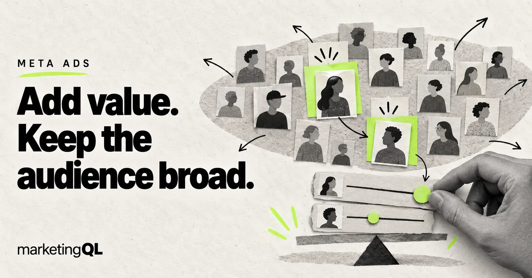 Editorial collage showing value adjustments applied to selected customer groups within a broad audience